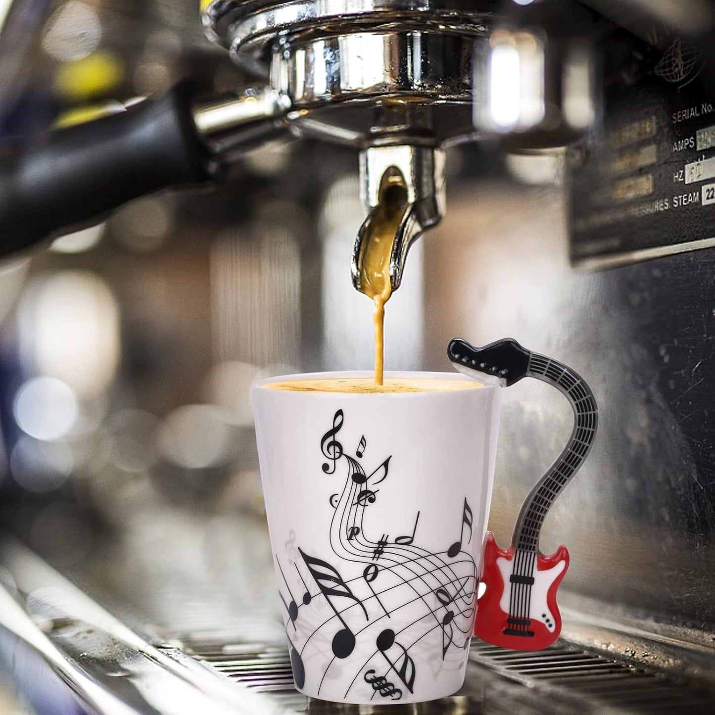 12.9 Oz Guitar Ceramic Mug - Music Note Tea Coffee Milk Cup Mug Gift for Guitar Players, Musicians, Women, Men, Friends, Teachers, Red