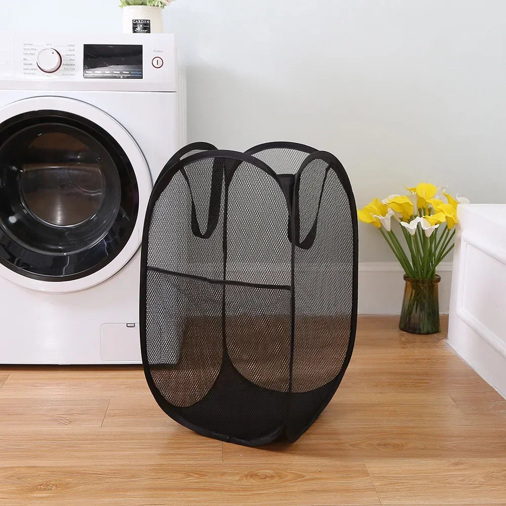 Large Capacity Dirty Clothes Basket Storage Bucket Mesh Bathroom Portable Foldable Dirty Clothes Basket