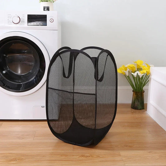Large Capacity Dirty Clothes Basket Storage Bucket Mesh Bathroom Portable Foldable Dirty Clothes Basket